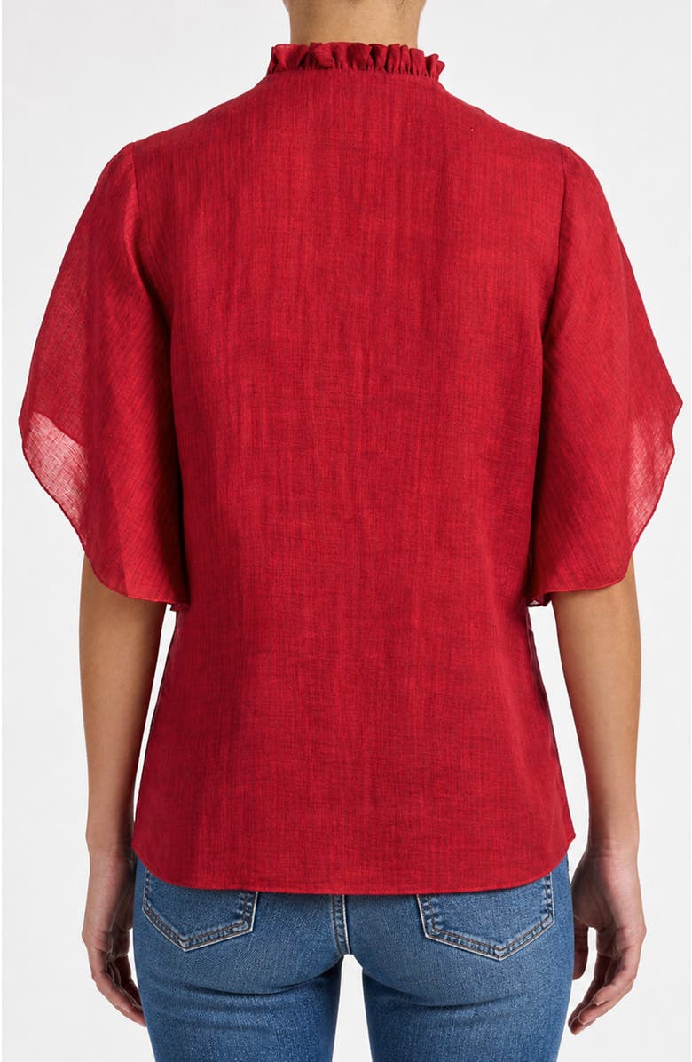 Santorelli Guita Flutter Sleeve Blouse in Floral Linen Blend, Alternate, color, Chili Pepper