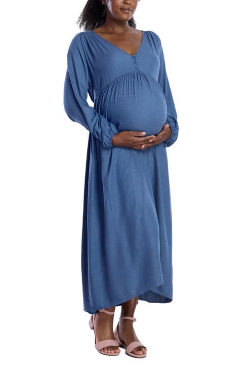 Long Sleeve Button Front Maternity Midi Dress