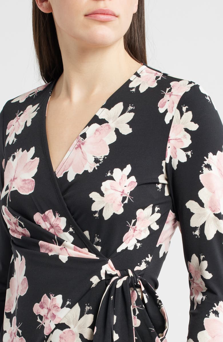 Anne Klein Floral Print Wrap Top, Alternate, color, Anne Black Multi