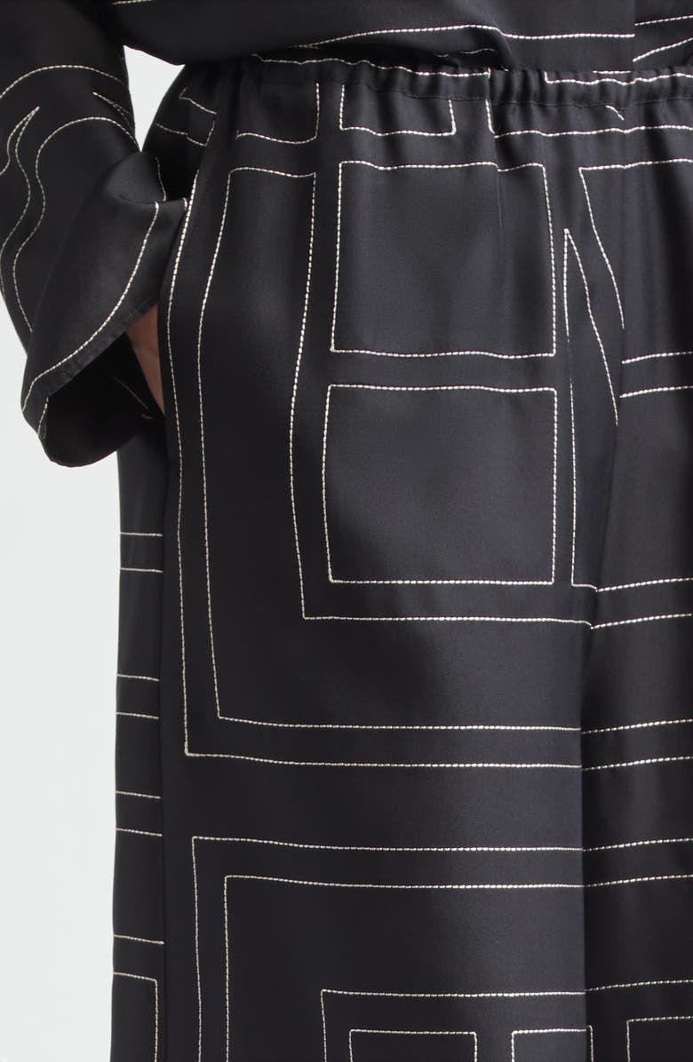 TOTEME Monogram Organic Silk Pajama Culottes, Alternate, color,