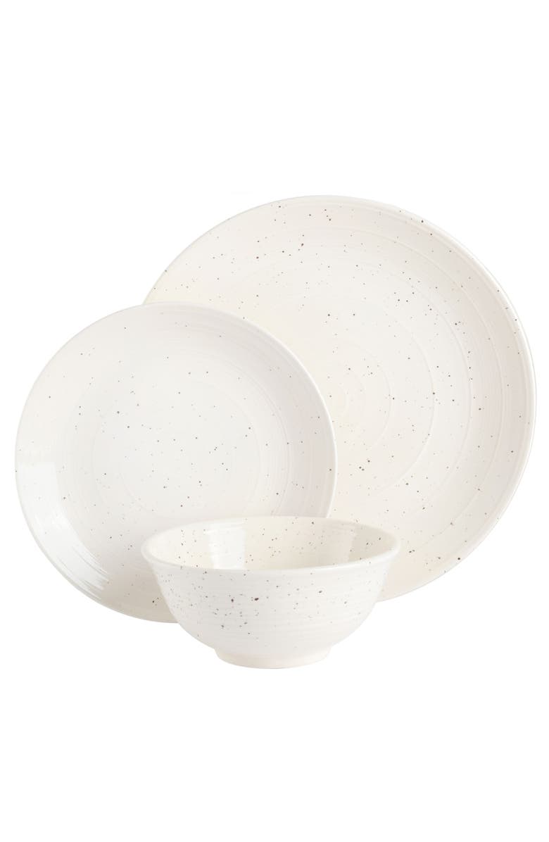 Gibson Elite Ramapo 12 Piece Stoneware Dinnerware Set Speckle, Alternate, color, White