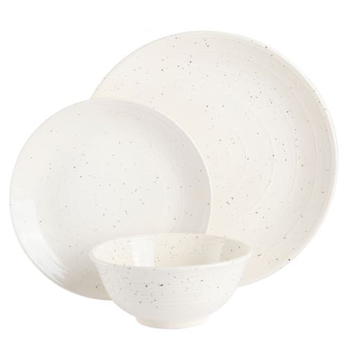 Gibson Elite Ramapo 12 Piece Stoneware Dinnerware Set Speckle In White