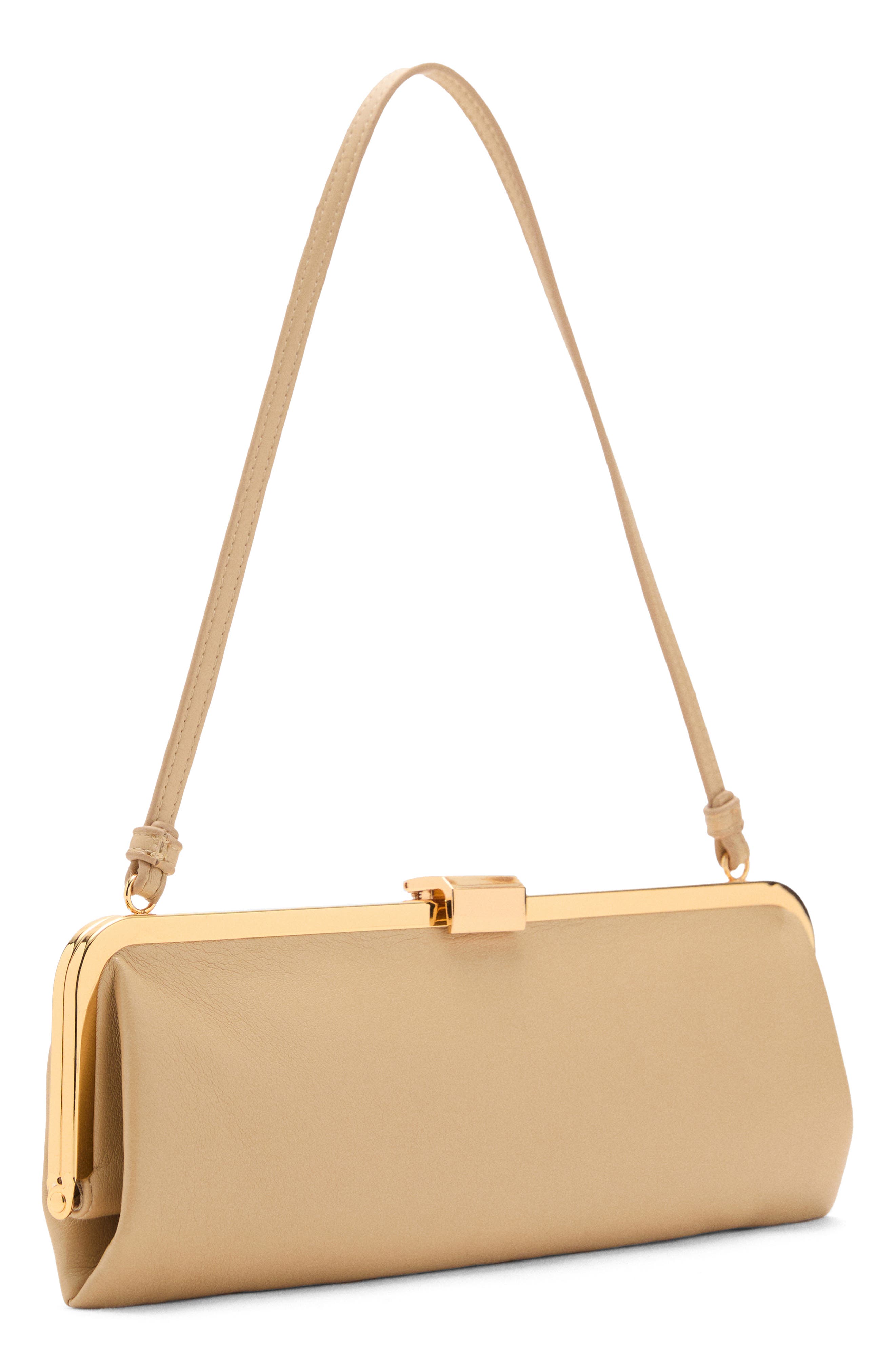 MANGO Metallic Frame Clutch, Alternate, color, Vanilla