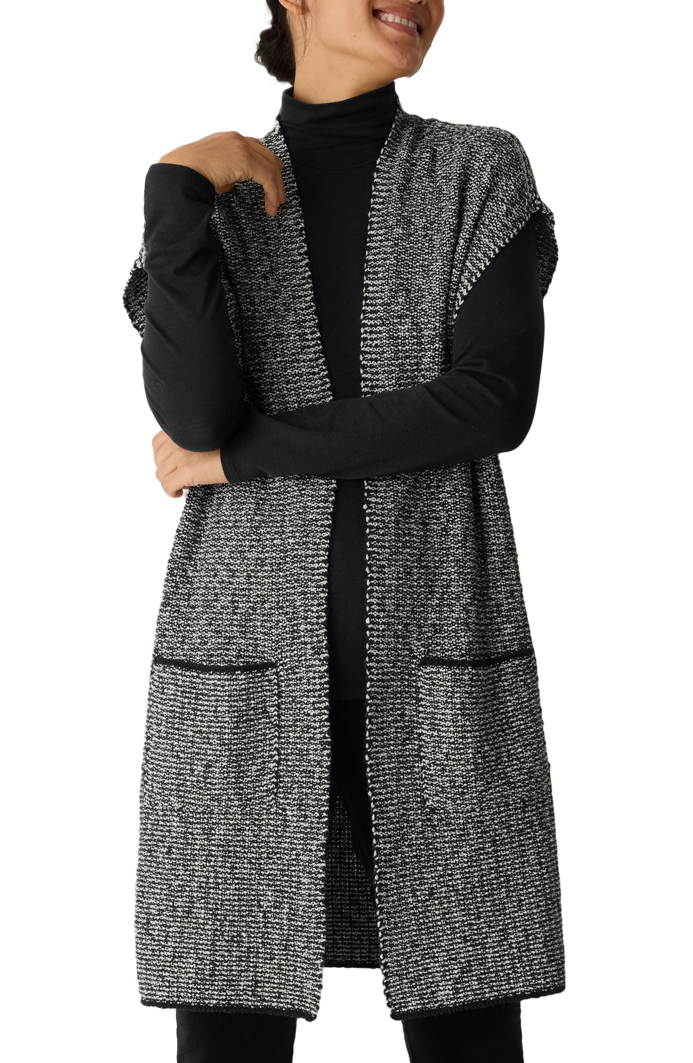 Eileen Fisher Cotton Blend Long Vest In Gray