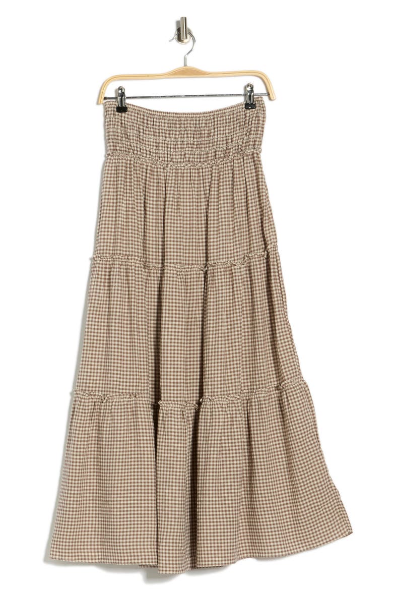 Gingham Tiered Skirt, Alternate, color, TAUPE/ CREAM
