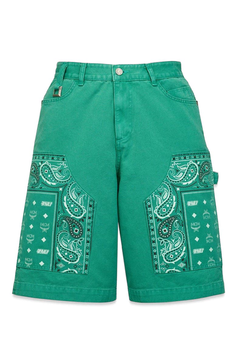 MCM X KASINA Bandana Monogram Shorts in Denim Jacquard, Main, color, 