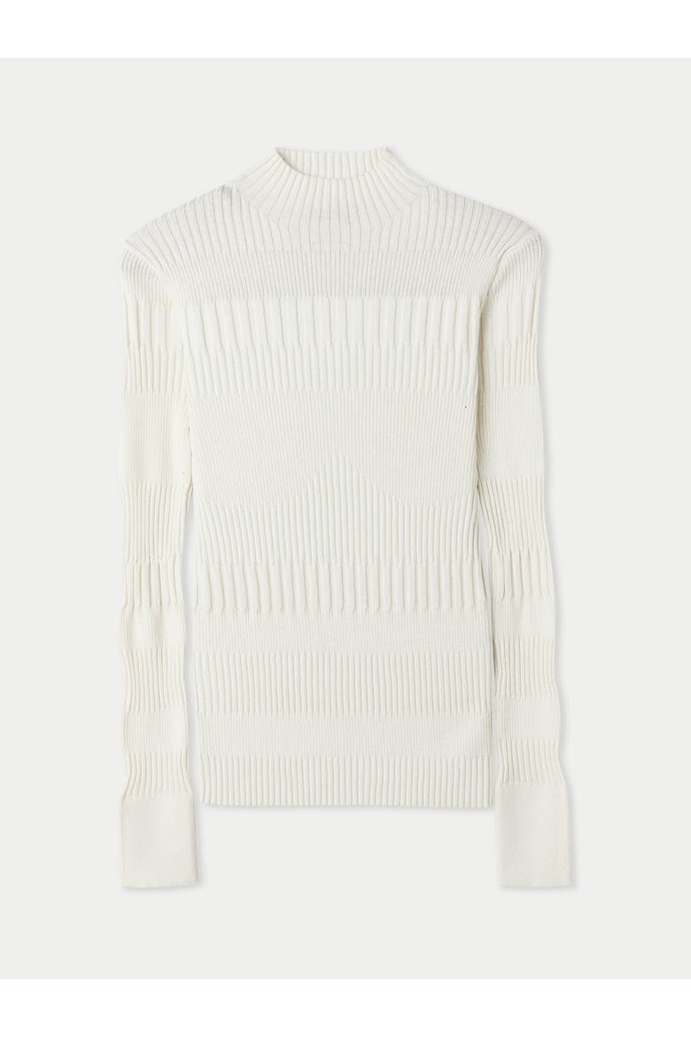 High-neck Ribbed Cotton Silk Cashmere Blend Sweater, Main, color, whisper white