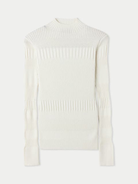 High-neck Ribbed Cotton Silk Cashmere Blend Sweater