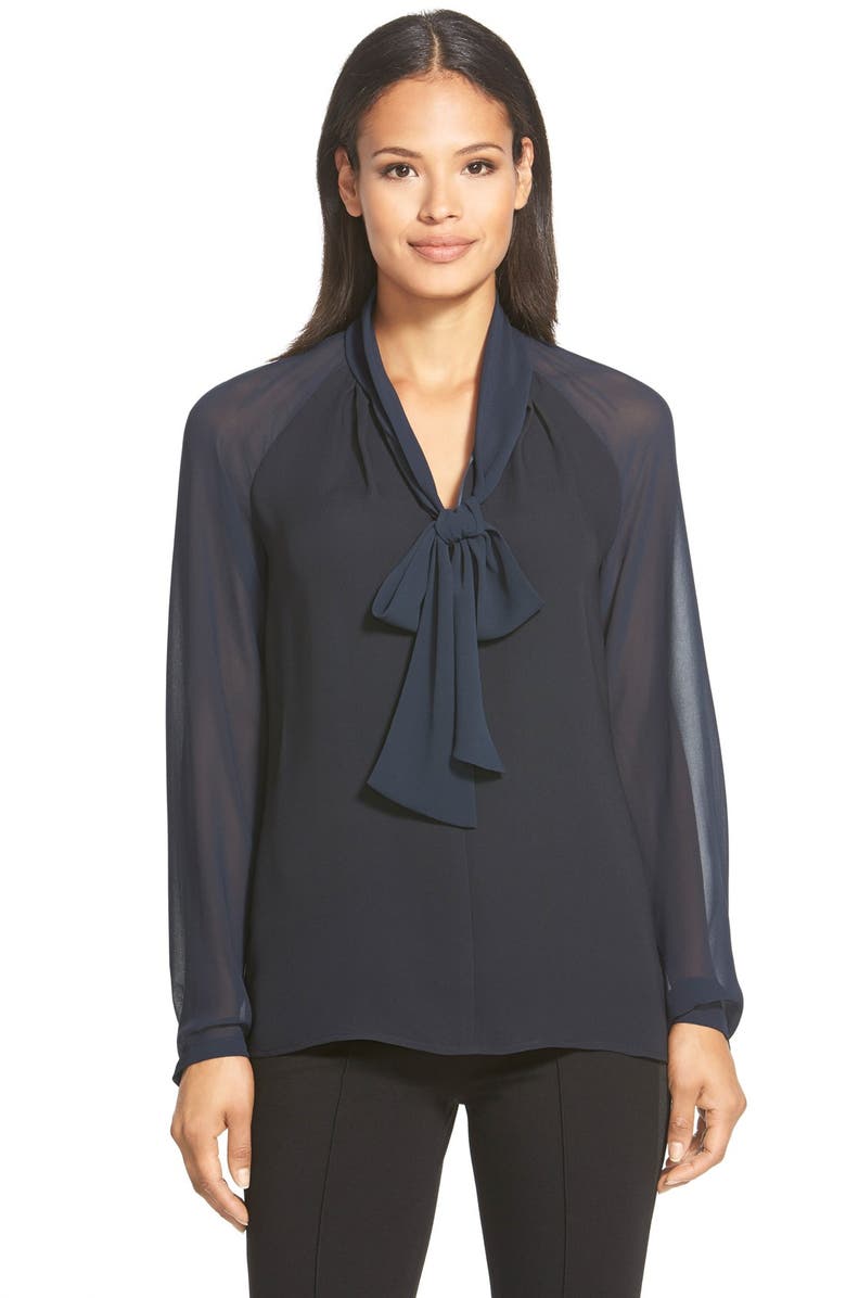 Lafayette 148 New York 'Louise' Tie Neck Silk Blouse, Main, color, 
