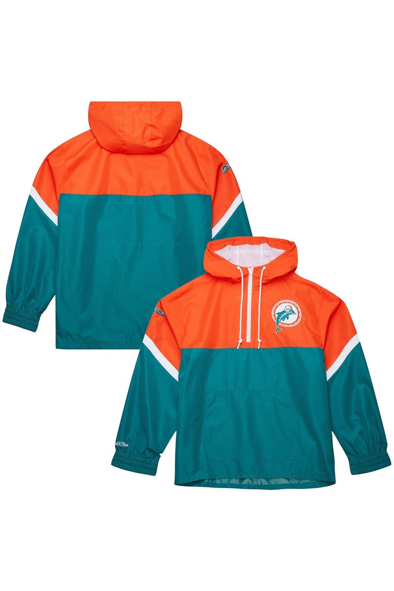 Men's Mitchell & Ness Orange/Aqua Miami Dolphins Tie Breaker Vintage Logo Lightweight Anorak Half-Zip Windbreaker, Alternate, color, Orange