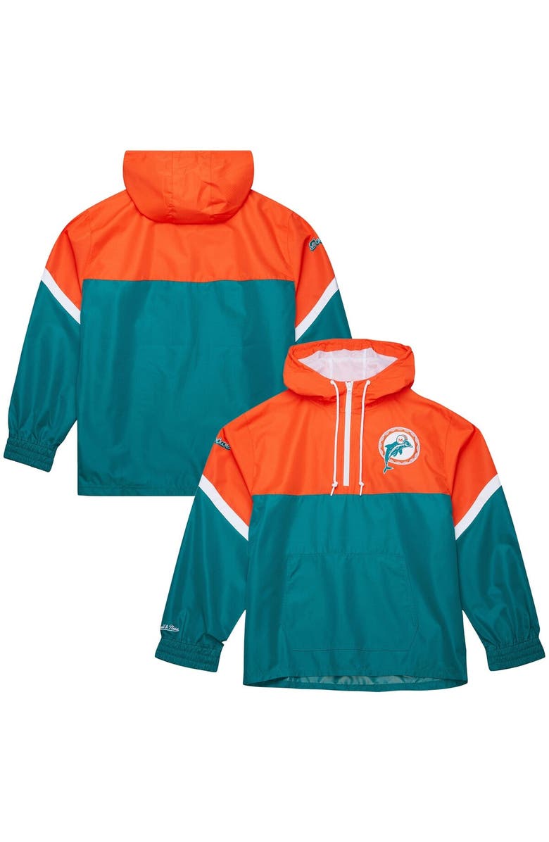 Mitchell & Ness Men's Mitchell & Ness Orange/Aqua Miami Dolphins Tie Breaker Vintage Logo Lightweight Anorak Half-Zip Windbreaker, Alternate, color, Orange