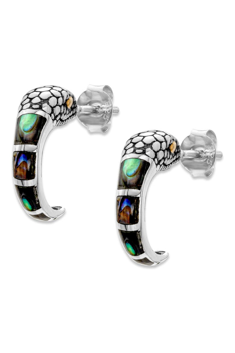 Abalone Snake Hoop Earrings, Alternate, color, BLUE/ GREEN