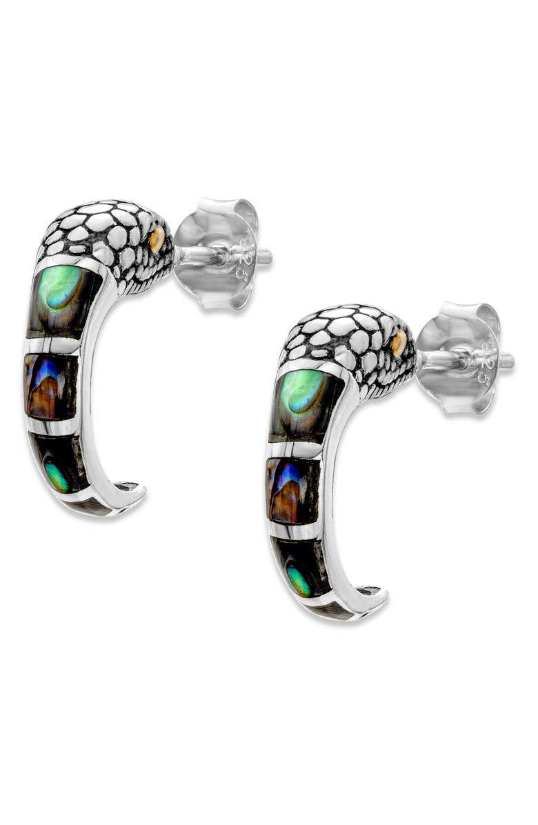 SAMUEL B. Abalone Snake Hoop Earrings, Alternate, color, Blue/ Green