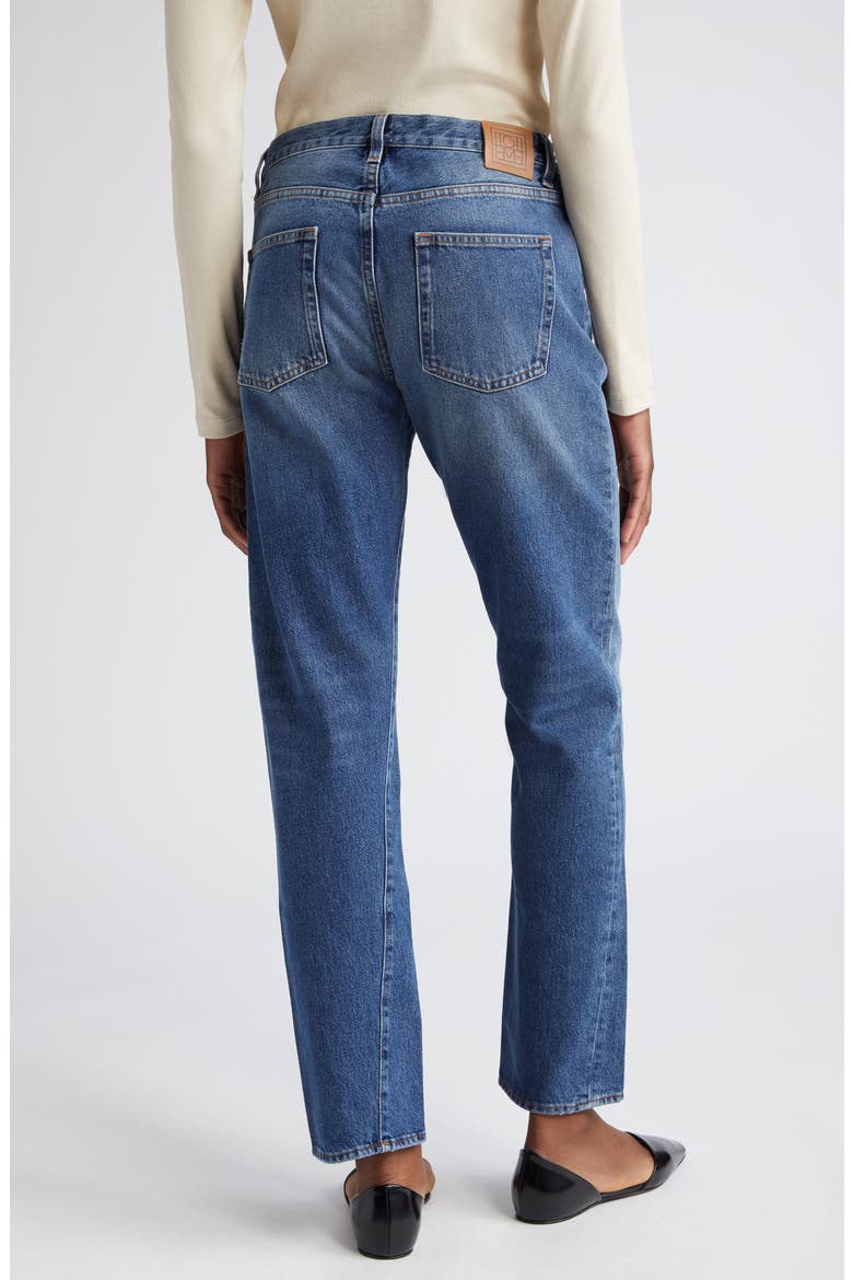Totême Twisted Seam High Waist Straight Leg Crop Jeans, Alternate, color, WASHED BLUE