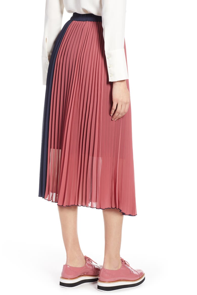 x Atlantic-Pacific Colorblock Pleated Midi Skirt, Alternate, color, PINK- NAVY COLORBLOCK