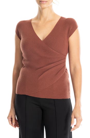 Max Studio Cap Sleeve Wrap Sweater In Chestnut
