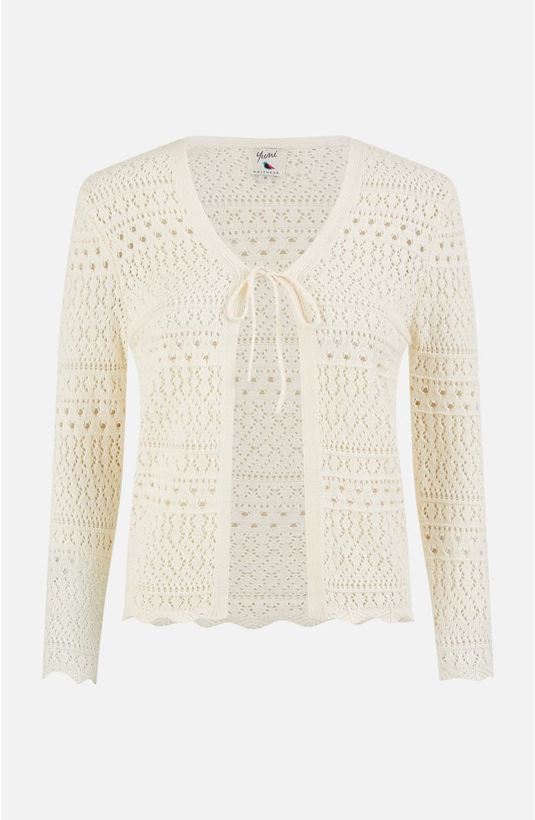 Yumi Crochet Tie Front Cardigan, Alternate, color, Ivory