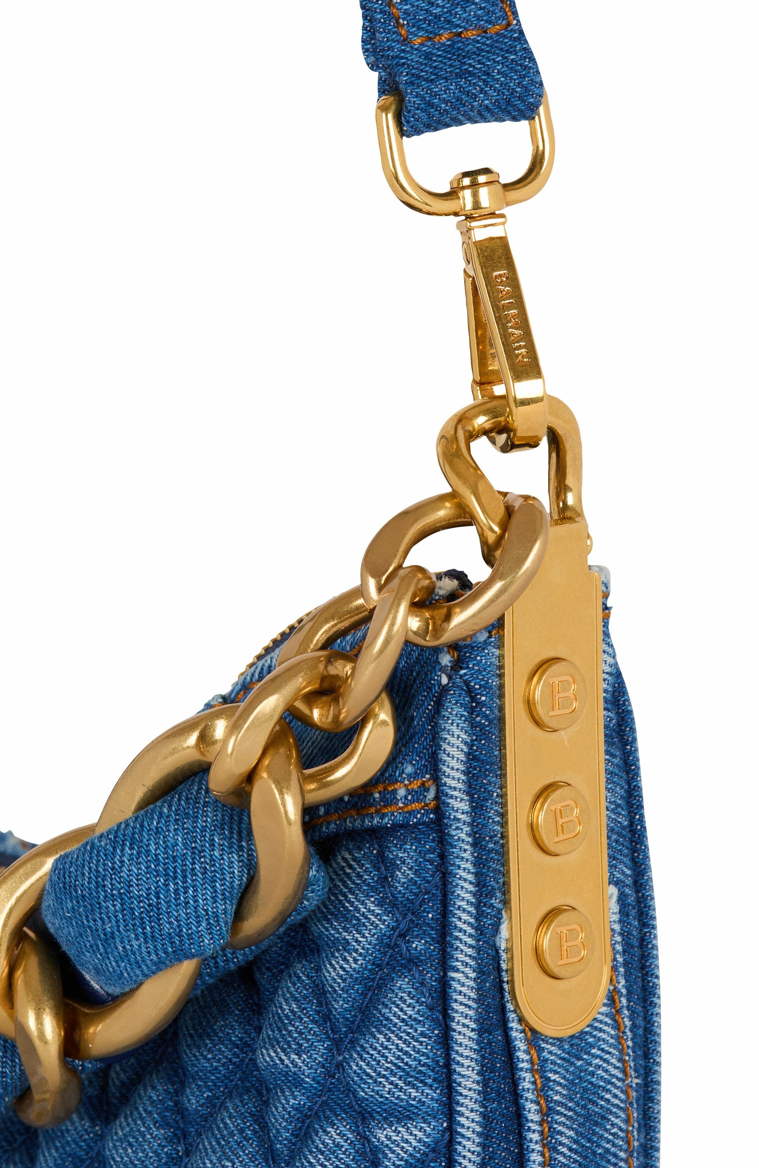 Balmain 1945 Soft Moon Bag In Diamond-Quilted Denim, Alternate, color, 