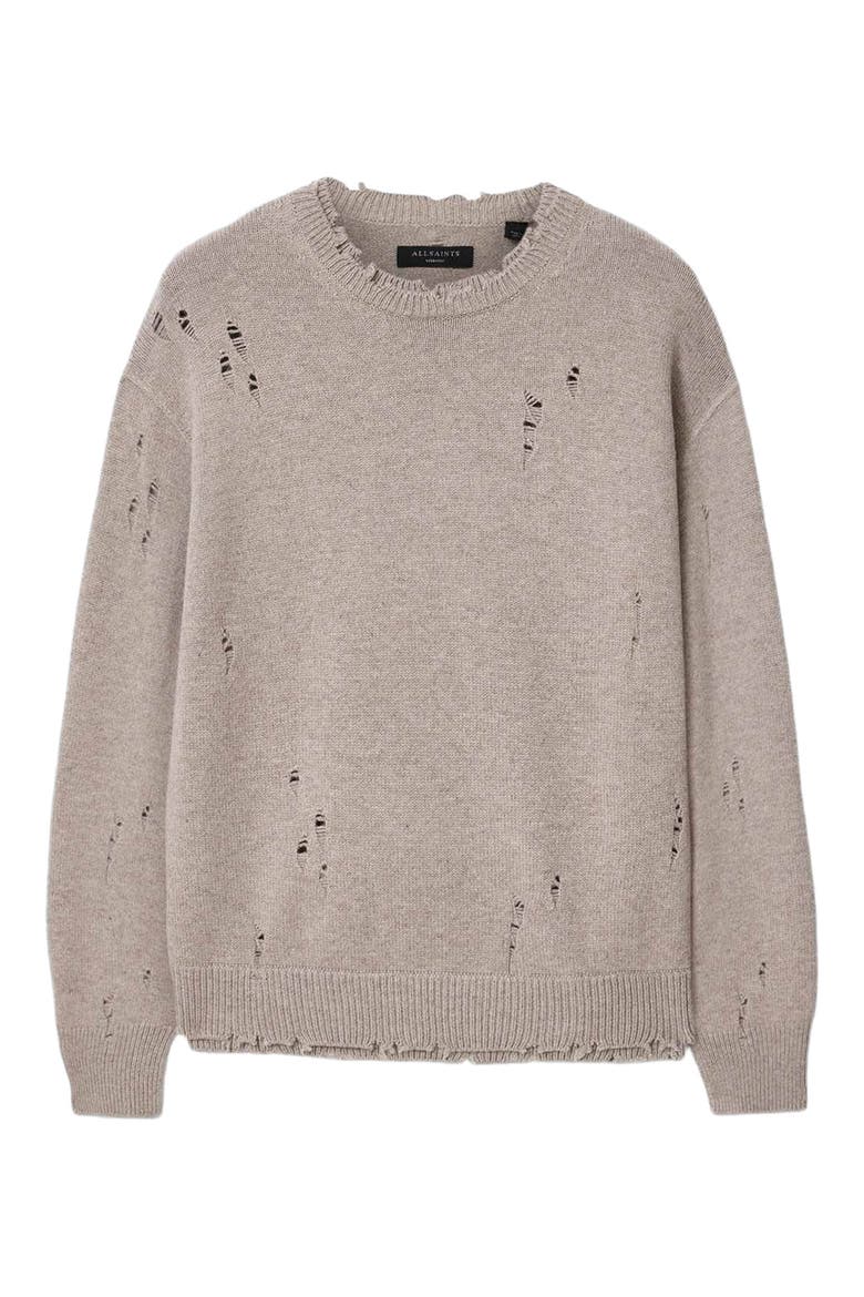 Wolf Crewneck Distressed Sweater, Main, color, FAWN BROWN