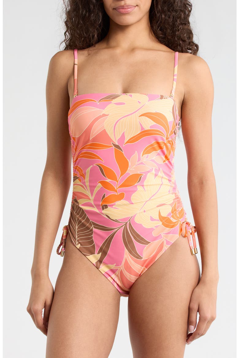 Banded Side Ruched One-Piece Swimsuit, Alternate, color, MULTI