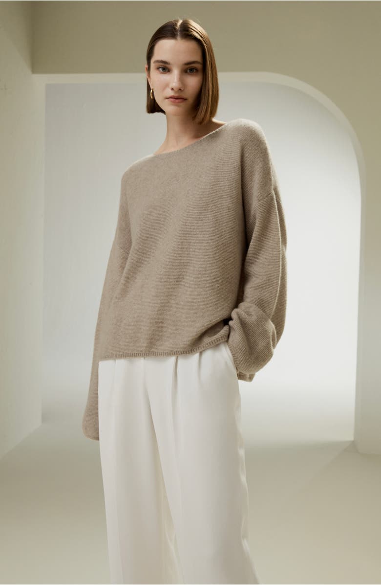 Lilysilk Relaxed Fit Drop-Shoulder Silk Cashmere Blend Sweatshirt, Alternate, color, Brown