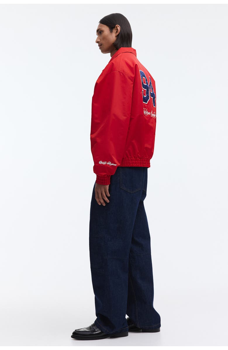 H&M Loose Fit Embroidered-motif Nylon Track Jacket, Alternate, color, Red/Sports Archives
