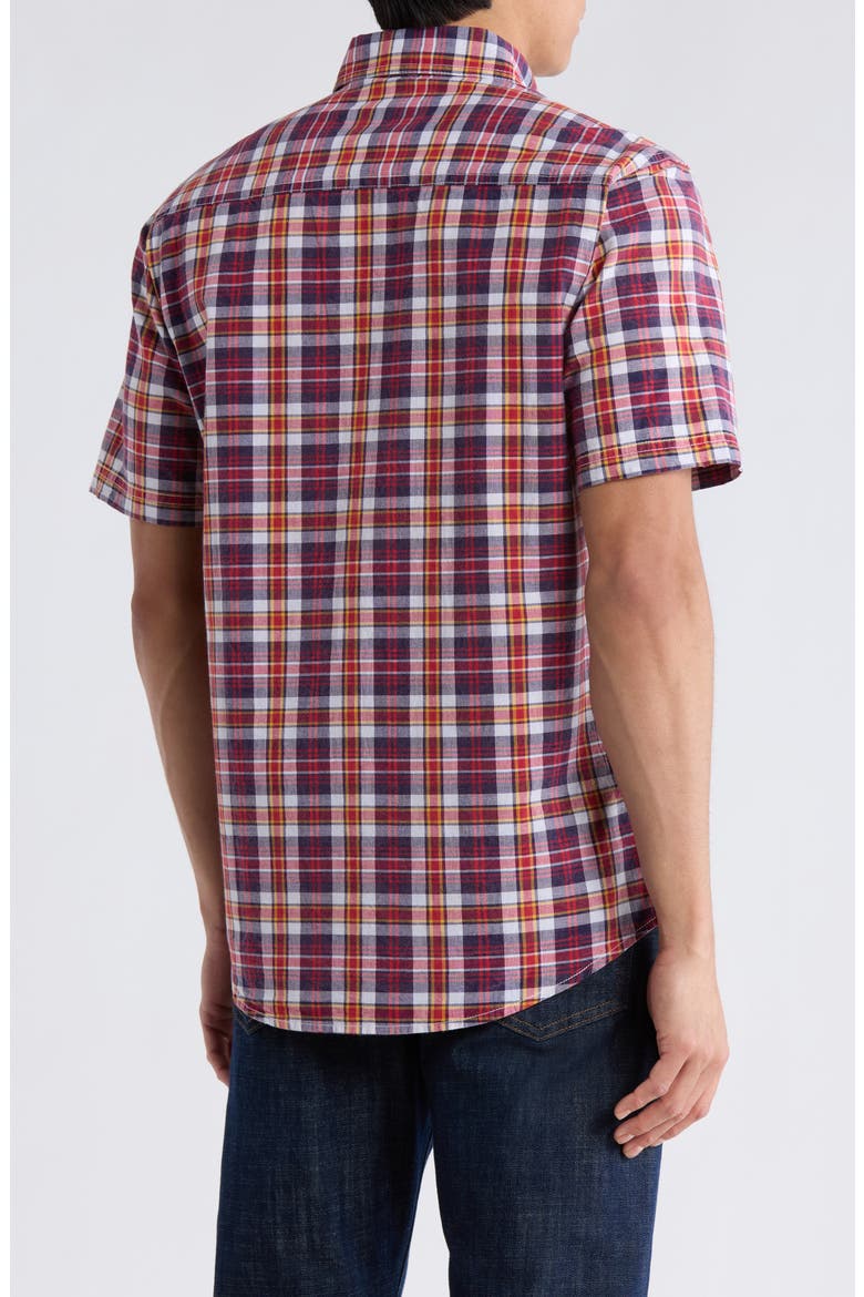 Madras Short Sleeve Button-Down Shirt, Alternate, color, NAVY MIX