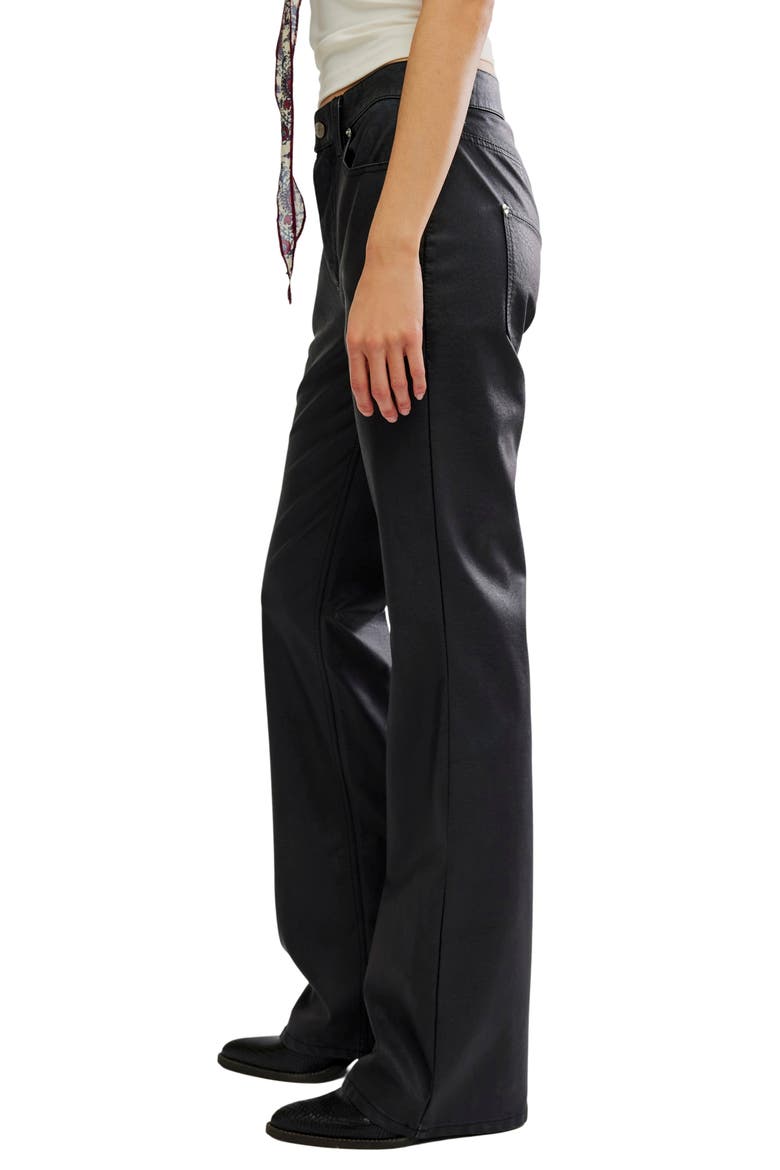 Double Knot High Waist Faux Leather Bootcut Jeans, Alternate, color, BLACK