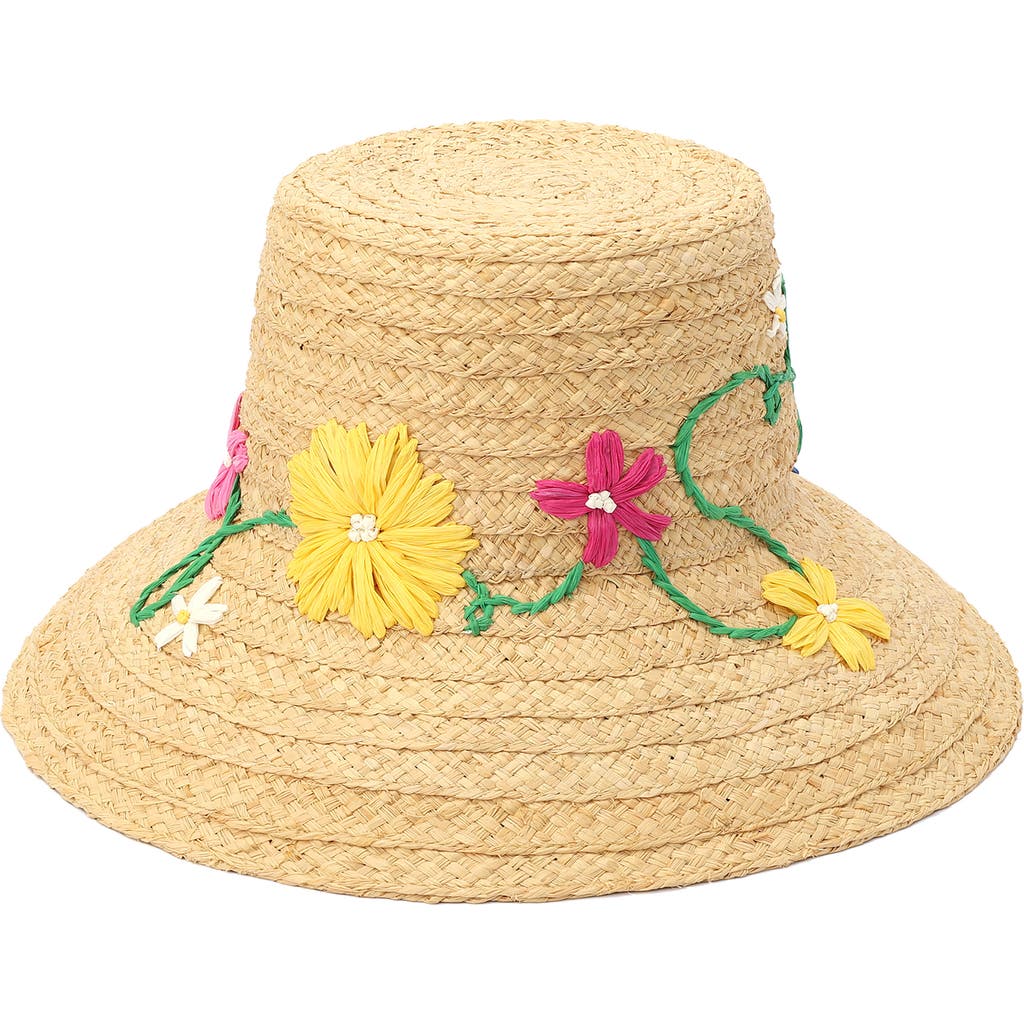 Kate Spade New York Floral Embroidered Straw Hat In Natural