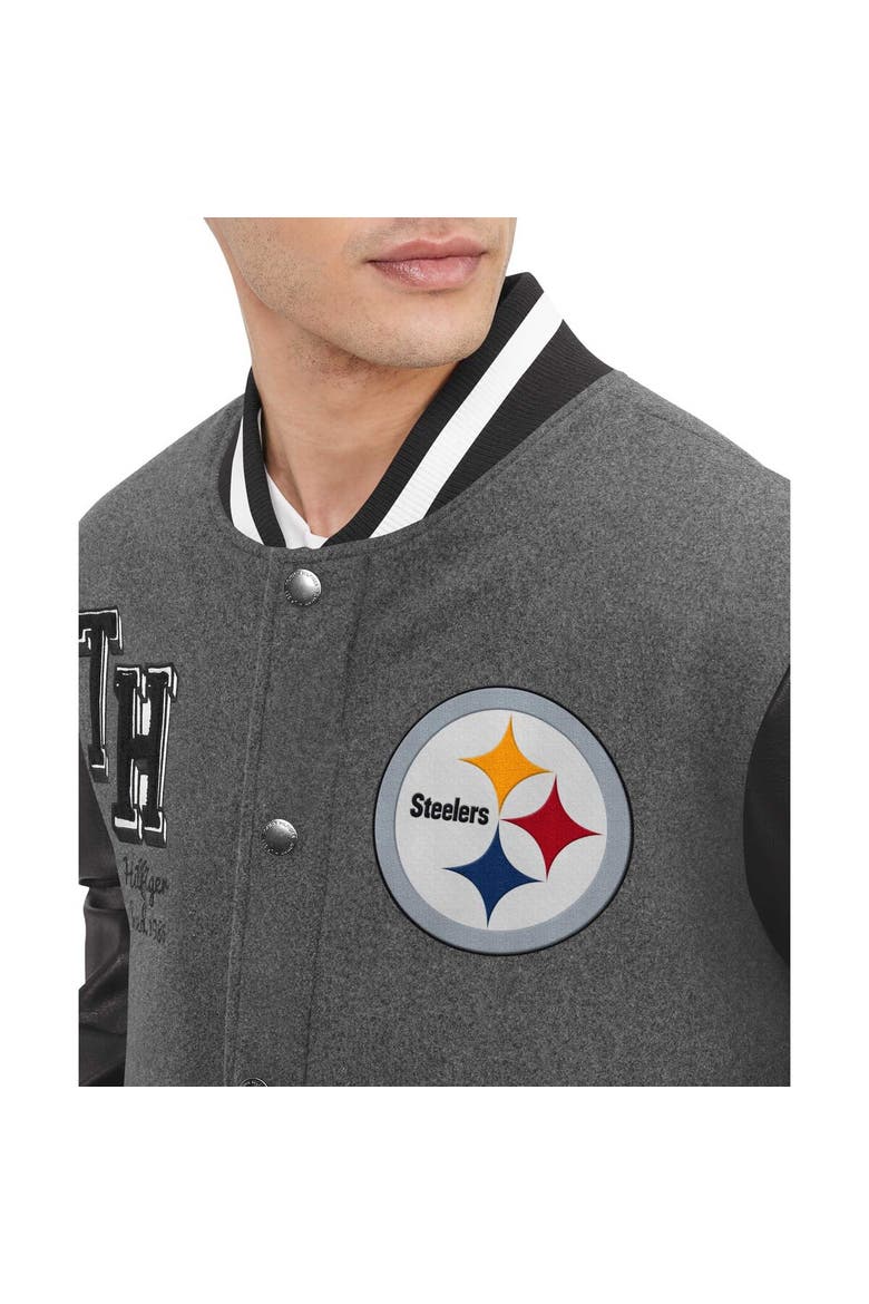 Men's Tommy Hilfiger  Heather Gray/Black Pittsburgh Steelers Gunner Full-Zip Varsity Jacket, Alternate, color, Heather Gray