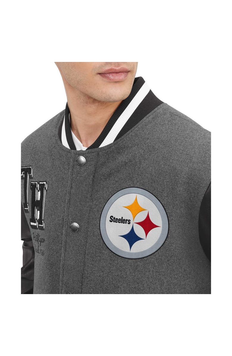 Tommy Hilfiger Men's Tommy Hilfiger Heather Gray/Black Pittsburgh Steelers Gunner Full-Zip Varsity Jacket, Alternate, color, Heather Gray