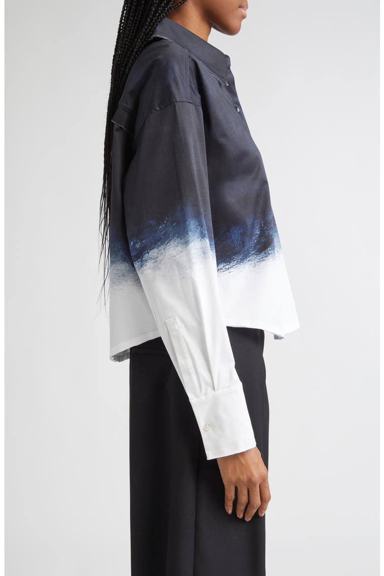 Smudged Button Front Stretch Cotton Canvas Top, Alternate, color, NAVY / WHITE