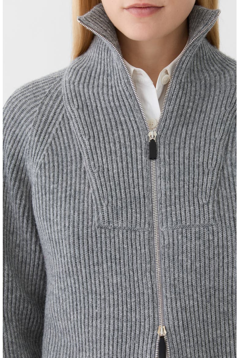 Ribbed Wool & Cashmere Zip Cardigan, Alternate, color, NICKELMELANGE