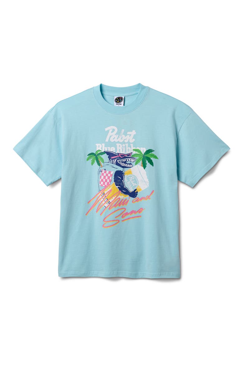x Pabst Blue Ribbon Shark Graphic T-Shirt, Alternate, color, LIGHT BLUE