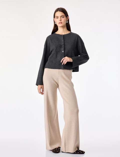 High Rise Vertical Textured Knit Pants