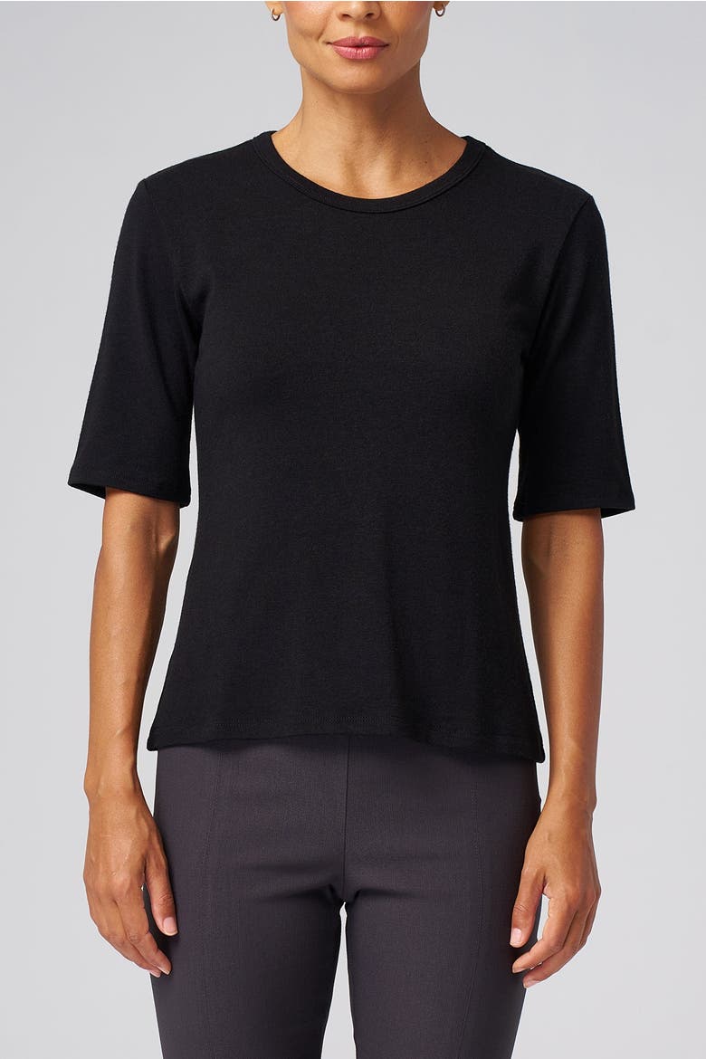 Structured Knit Elbow Sleeve Tee, Main, color, Black