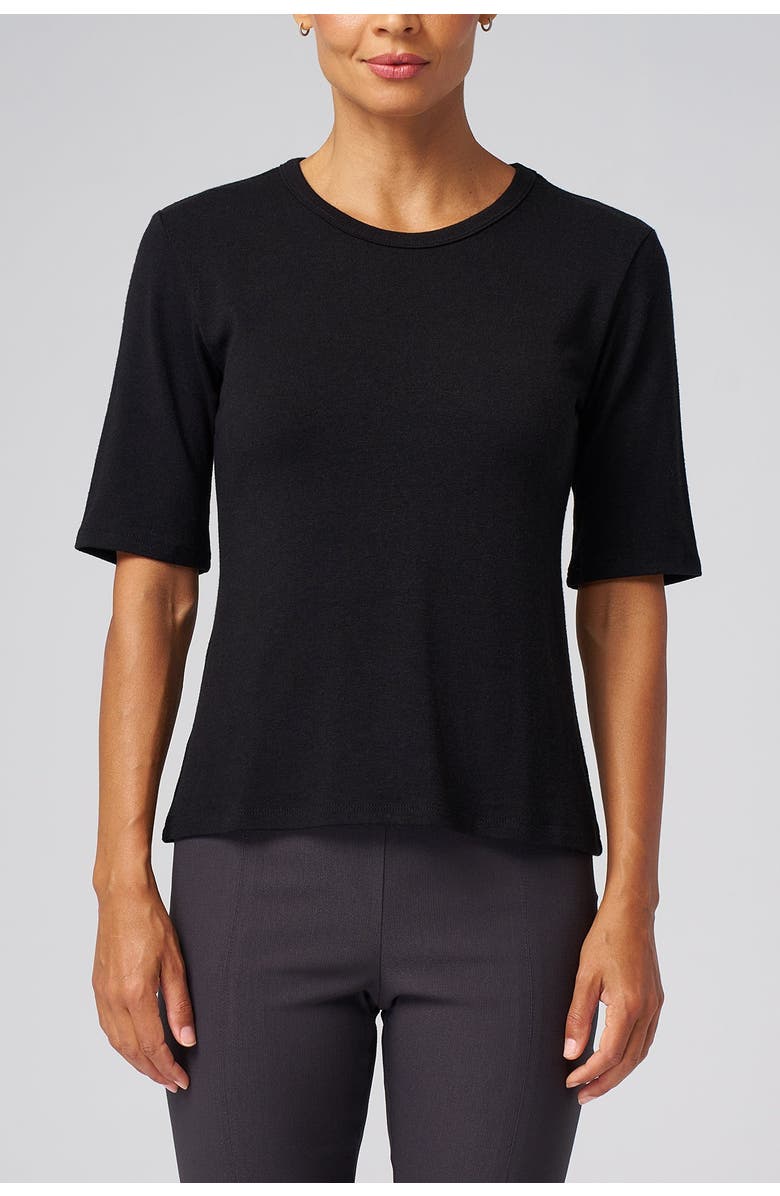 Franne Golde Structured Knit Elbow Sleeve Tee, Main, color, Black