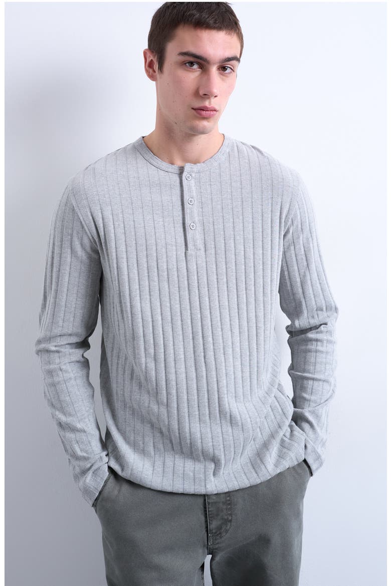 Long Sleeve Rib Henley, Main, color, GREY