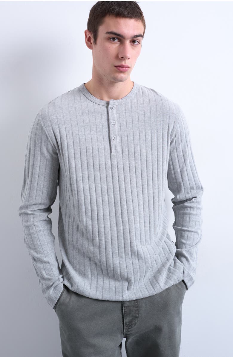 Topman Long Sleeve Rib Henley, Main, color, Grey