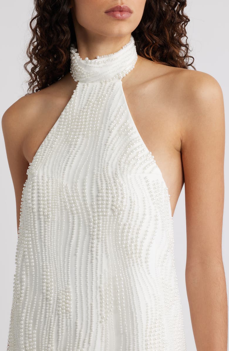 Delfi Collective Jenny Beaded Feather Trim Cocktail Minidress, Alternate, color, White Pearl