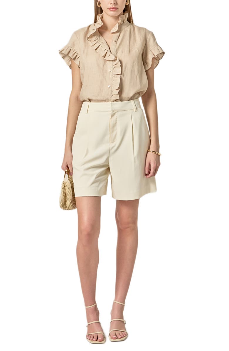 English Factory Ruffle Trim Linen Button-Up Shirt, Alternate, color, Natural