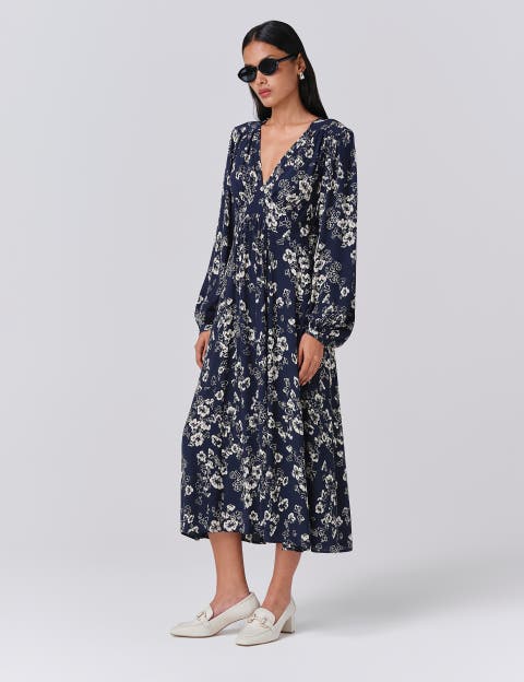 Wren Floral V Neck Midi Dress