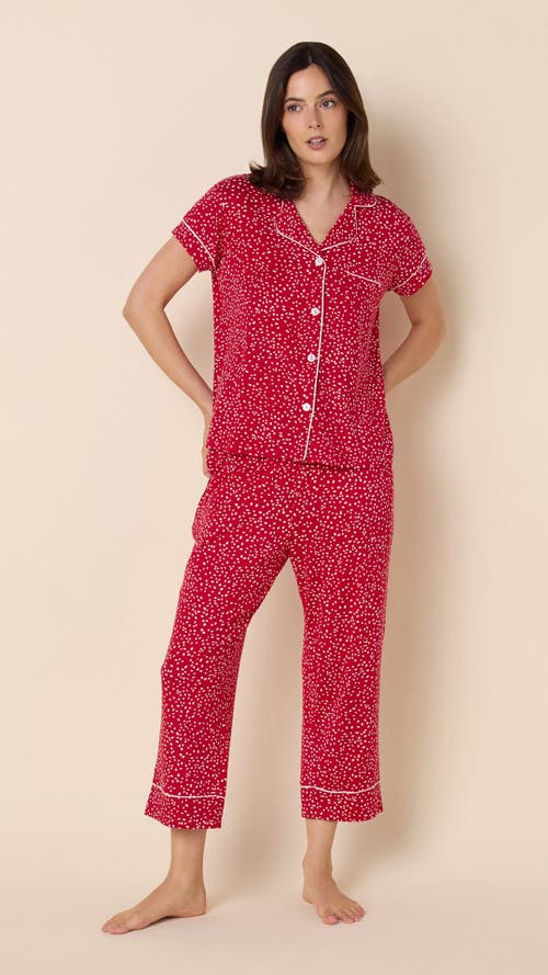 The Cat's Pajamas Pima Knit Cropped Pajama Set In Red
