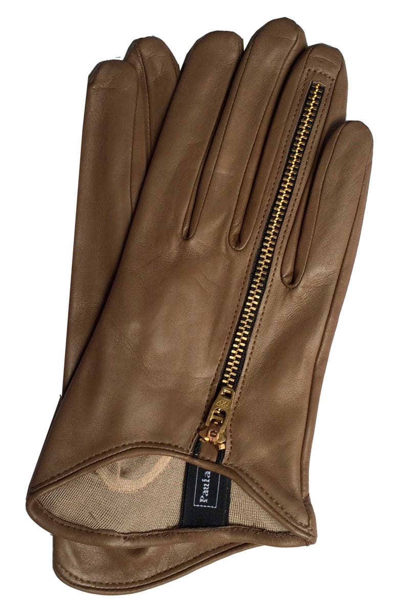 Paula Rowan Jacqueline Zip Detail Leather Gloves, Main, color,