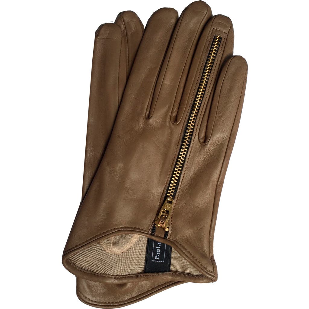 Paula Rowan Jacqueline Zip Detail Leather Gloves In Taupe
