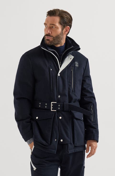 Bonded wool flannel Mountain safari jacket with belt, Thermore® padding and logo