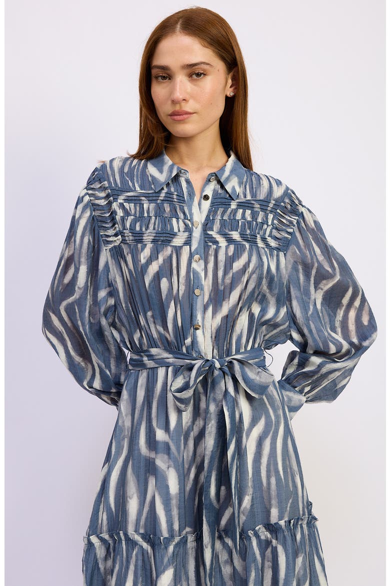 Cypress Long Sleeve Tie Belt Tiered Maxi Shirtdress, Alternate, color, SLATE IVORY