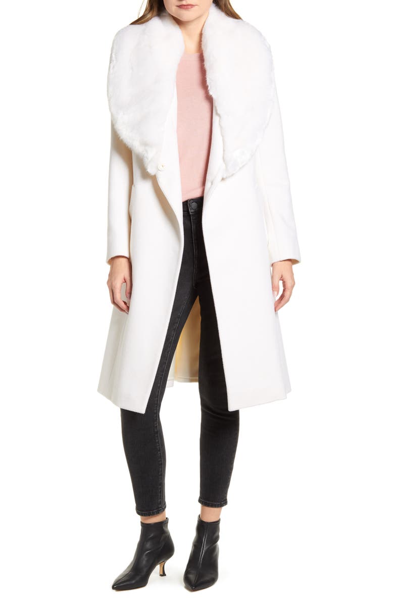 Rachel Parcell Faux Fur Collar Wool Blend Coat, Alternate, color,
