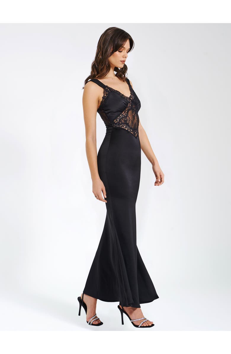 Miss Circle Camila Satin and Lace Maxi Dress, Alternate, color, Black