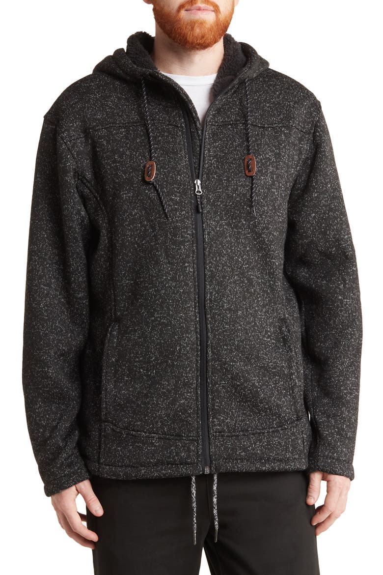 Mountain Osprey Faux Shearling Lined Hooded Fleece Jacket, Main, color, BLACK HEATHER